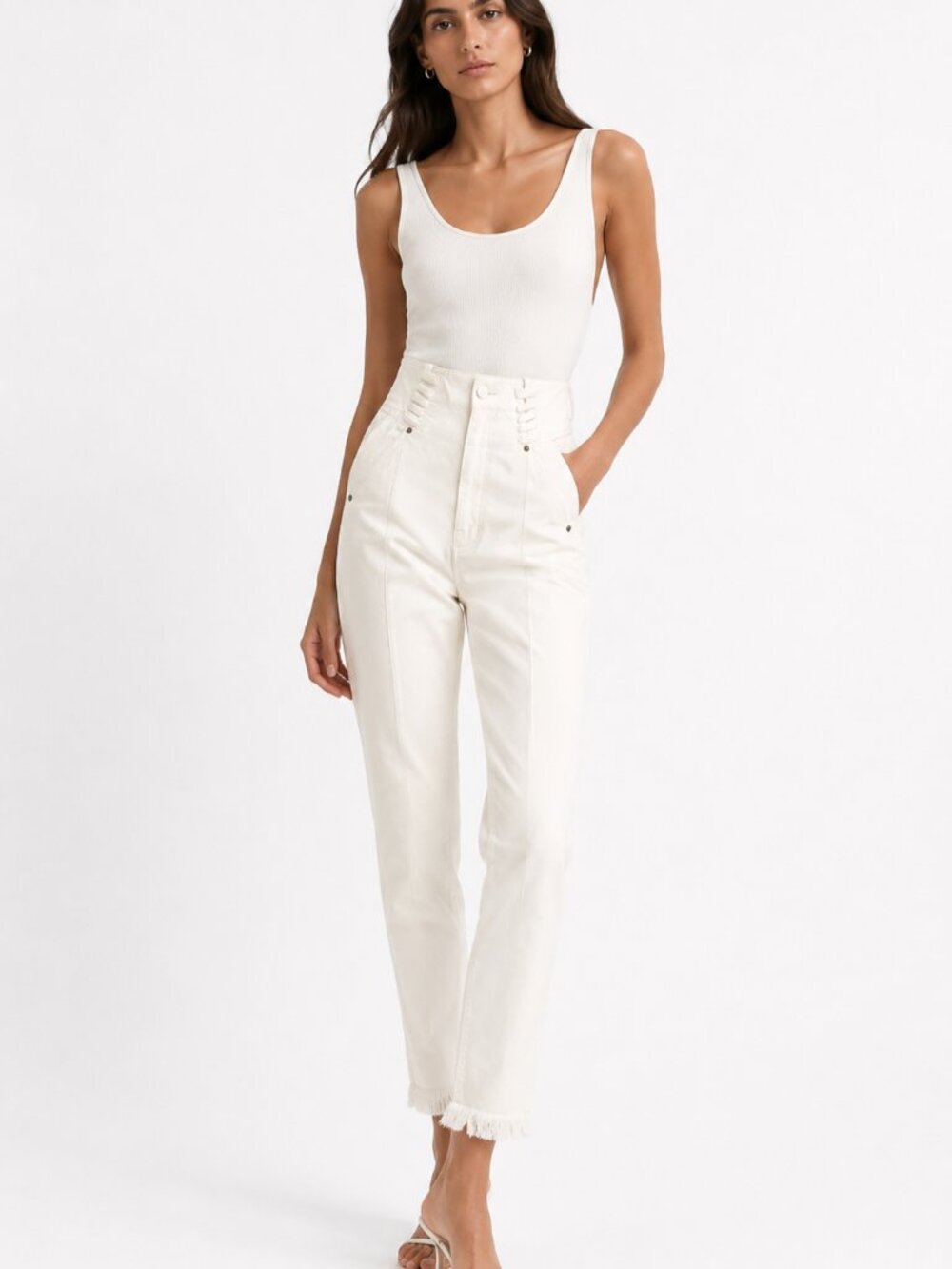 NWT MAME KUROGOUCHI MAM MANE LACY HIGH RISE PLEATED TAPERED MOM JEANS - 27